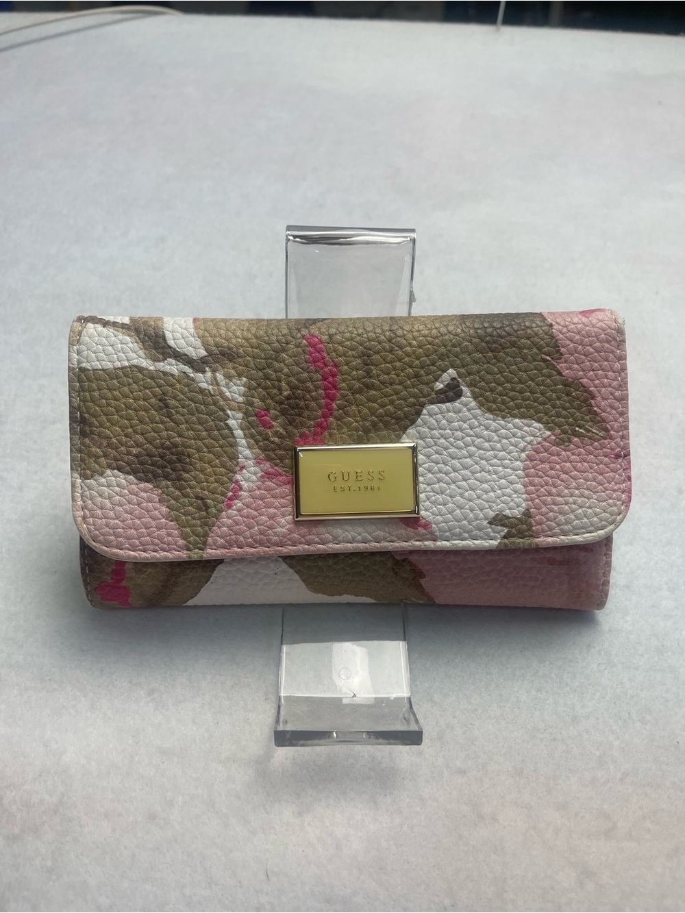 Guess Floral Camo Continental Wallet in Pink, White & Brown